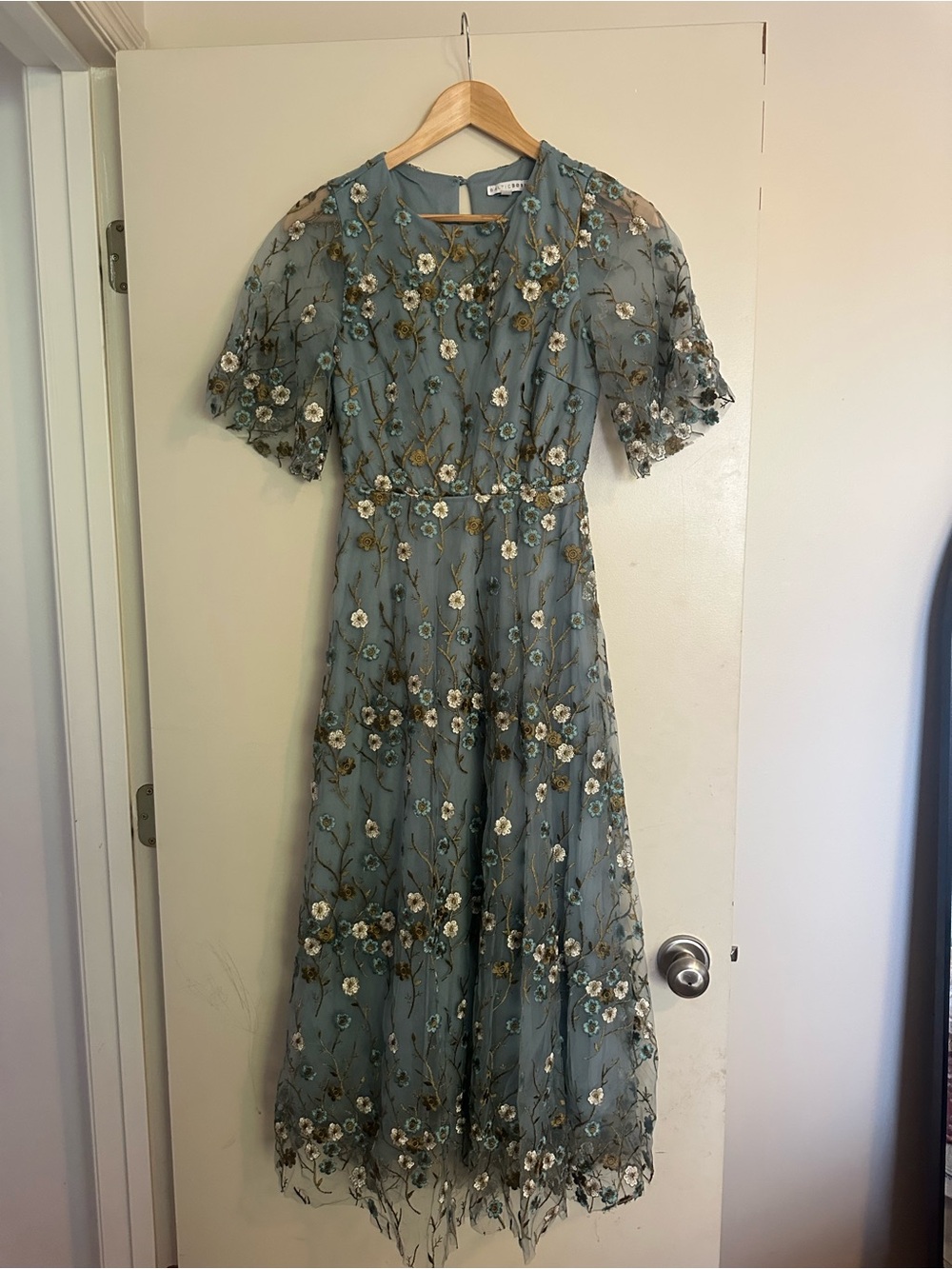 Baltic Born Embroidered Floral Dress in Dusty Blue